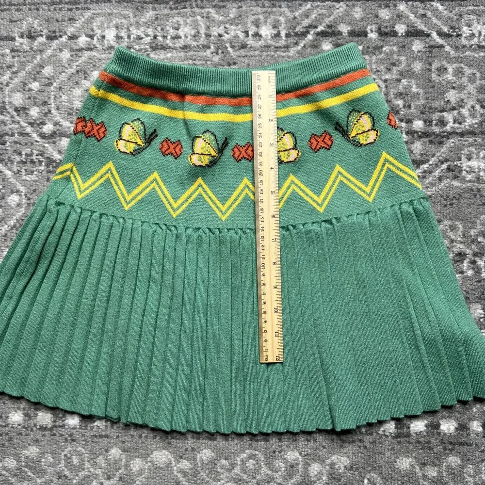 PP Town Butterfly Sweater Knit Pleated Skirt Girls Size 12 Green Yellow Tennis